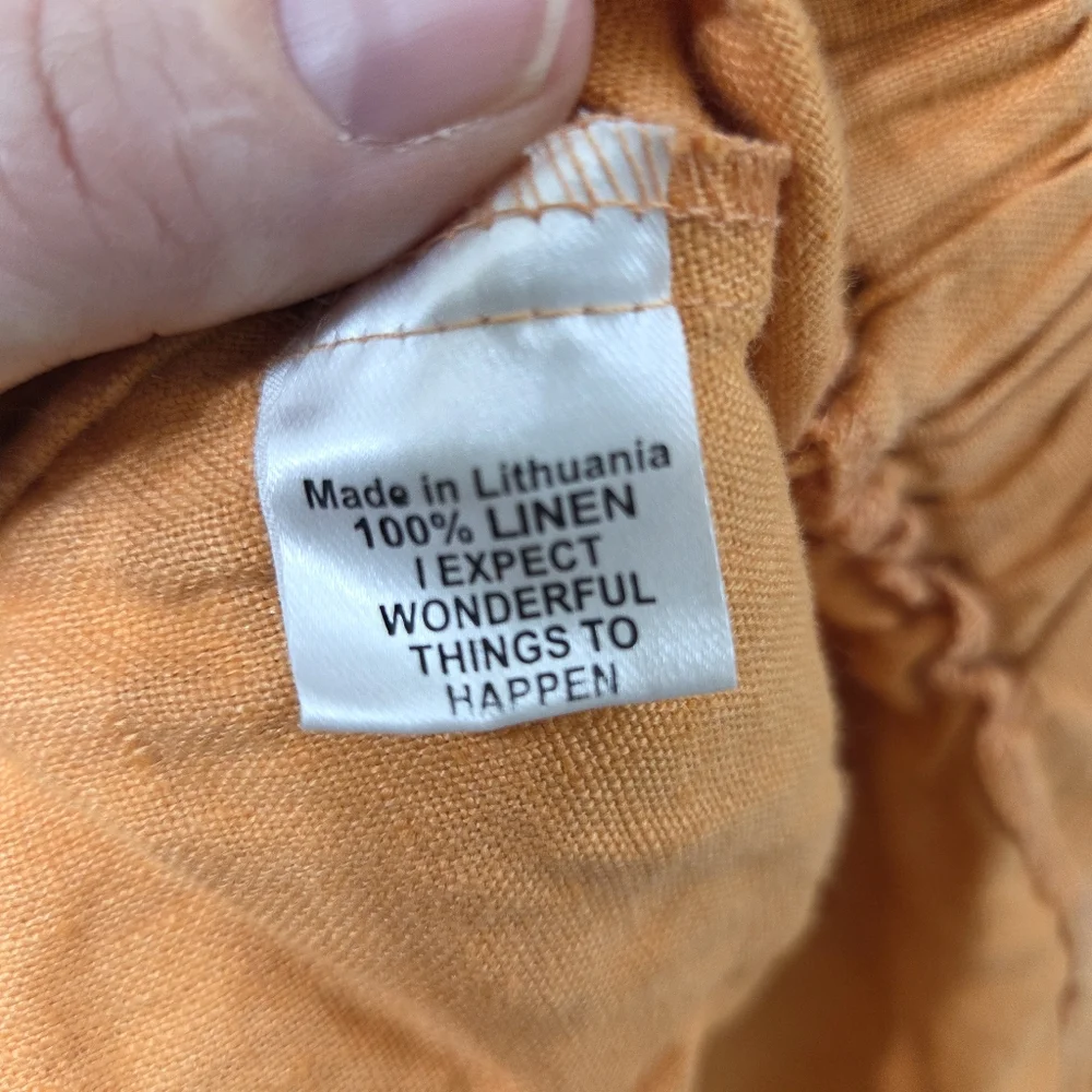 Flax 100% Linen Womens Pants Sunkist Orange Size Large Flowy‎ Coastal Beach